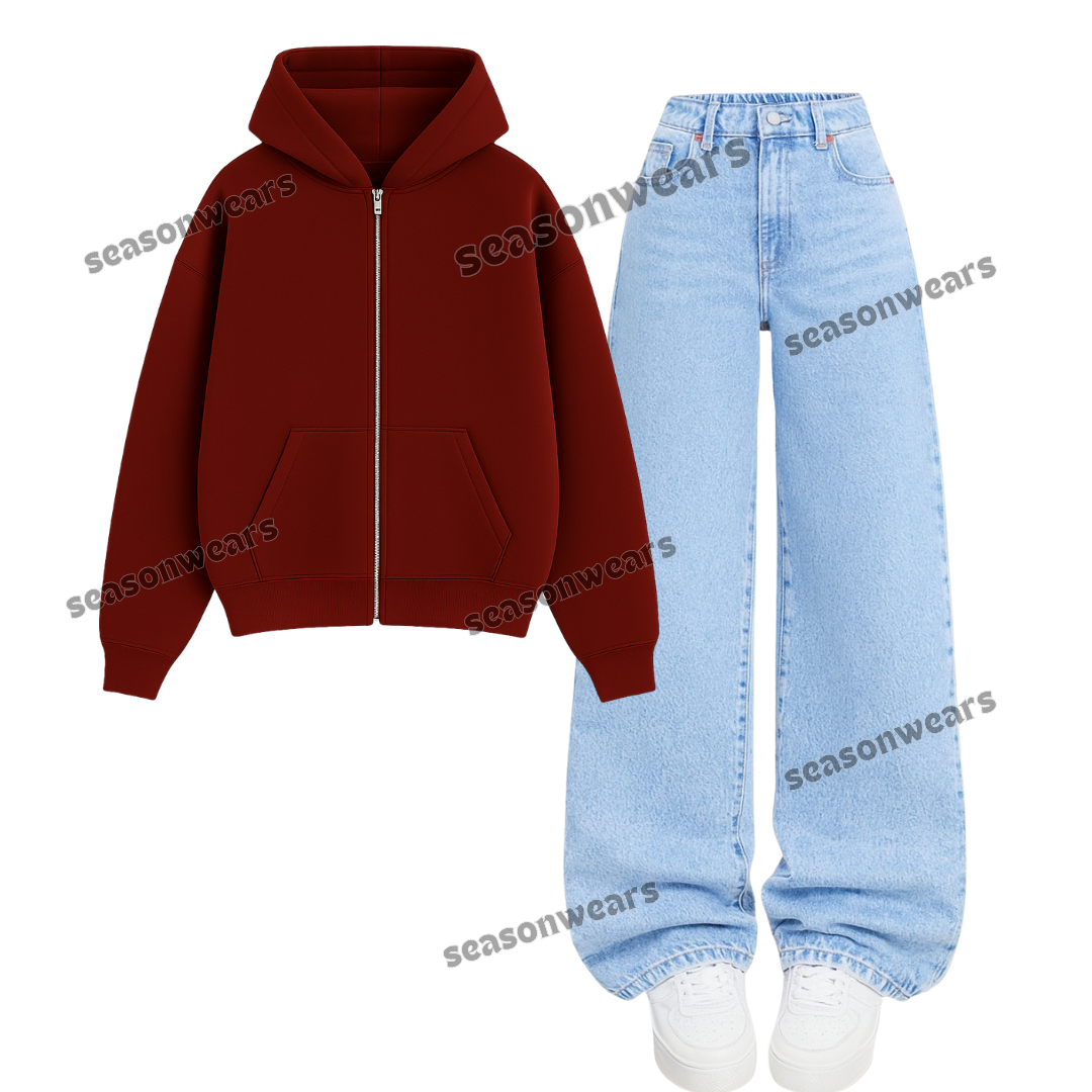 Ice Blue Wide Leg Jeans With Zipper