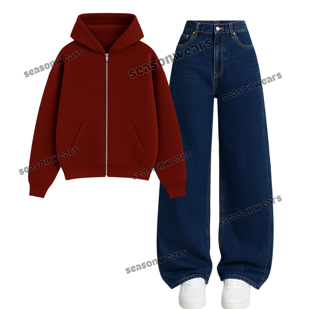 Dark Blue Wide Leg Jeans With Zipper