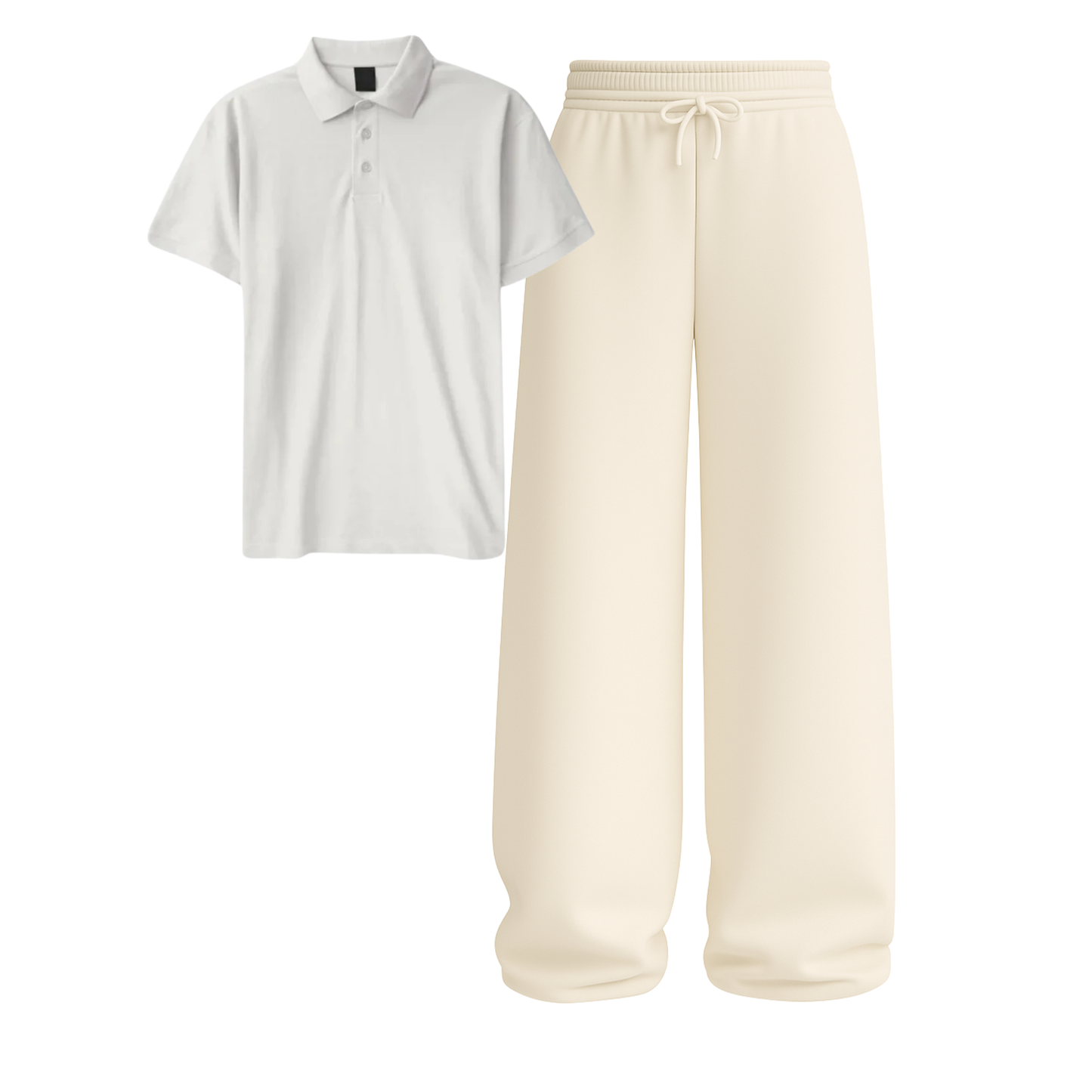 Polo With Beige Wide Leg Trouser