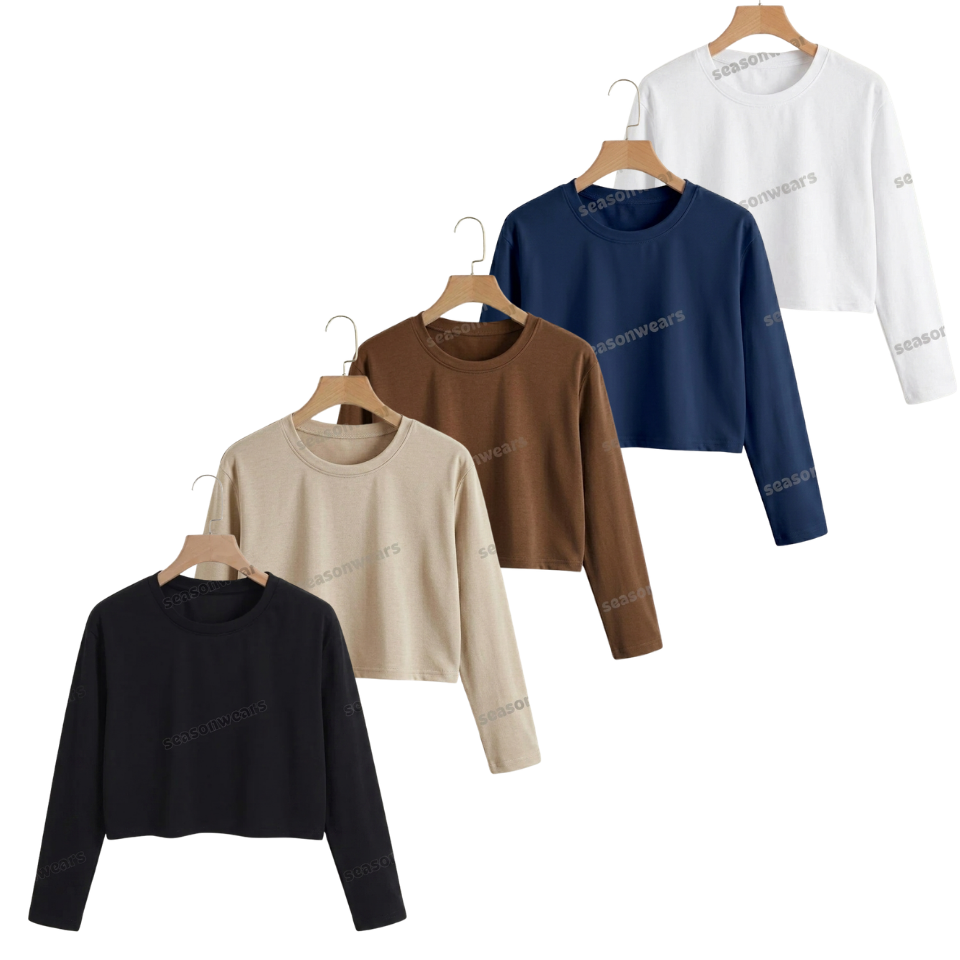 Pack Of 5 Crop Full Sleeves Tee