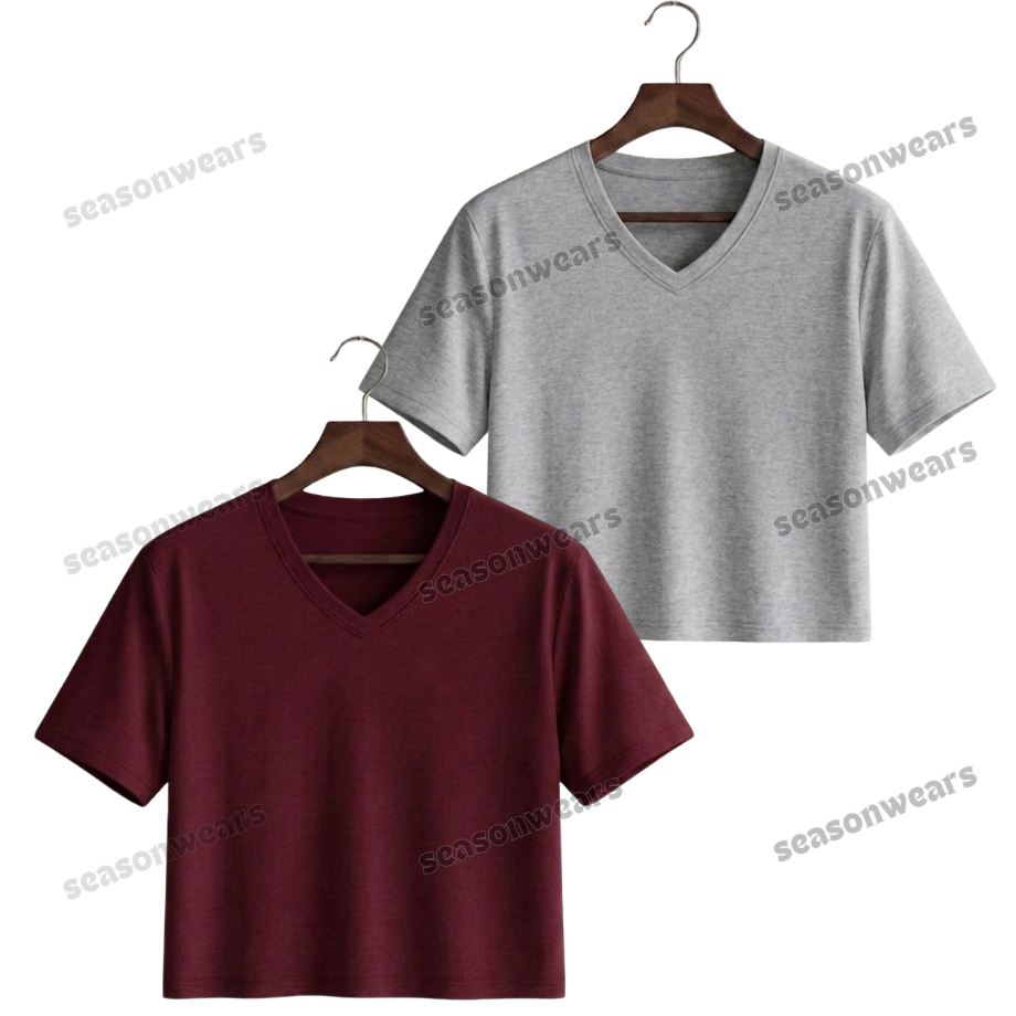 Pack Of 2 Crop V-Neck Tee