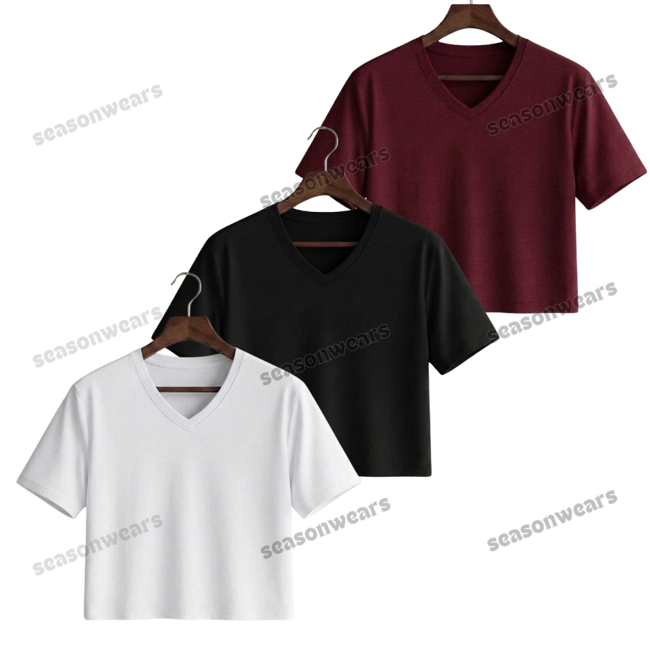 Pack Of 3 Crop V-Neck Tee