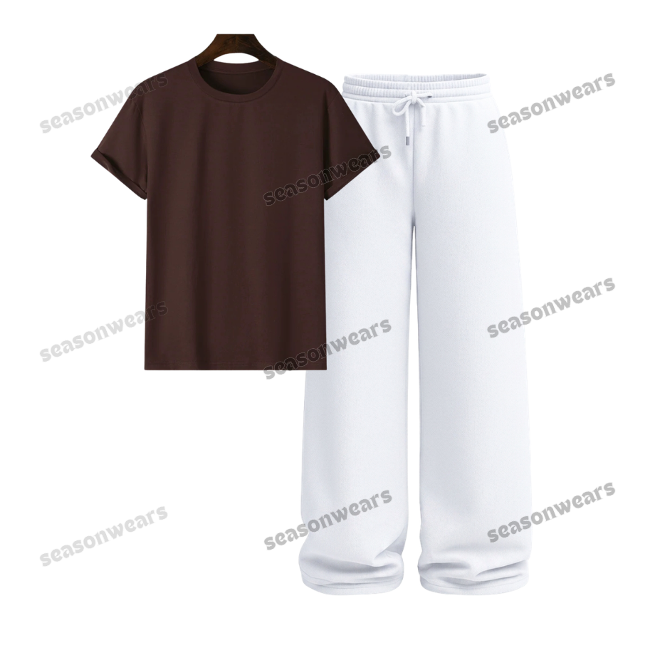Regular Tee With White Wide Leg Trouser