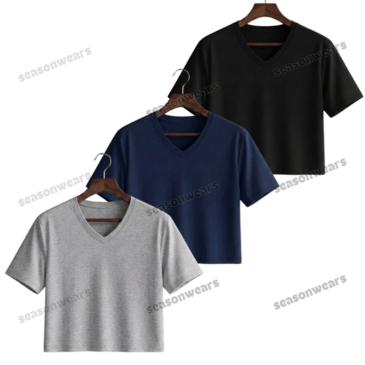 Pack Of 3 Crop V-Neck Tee