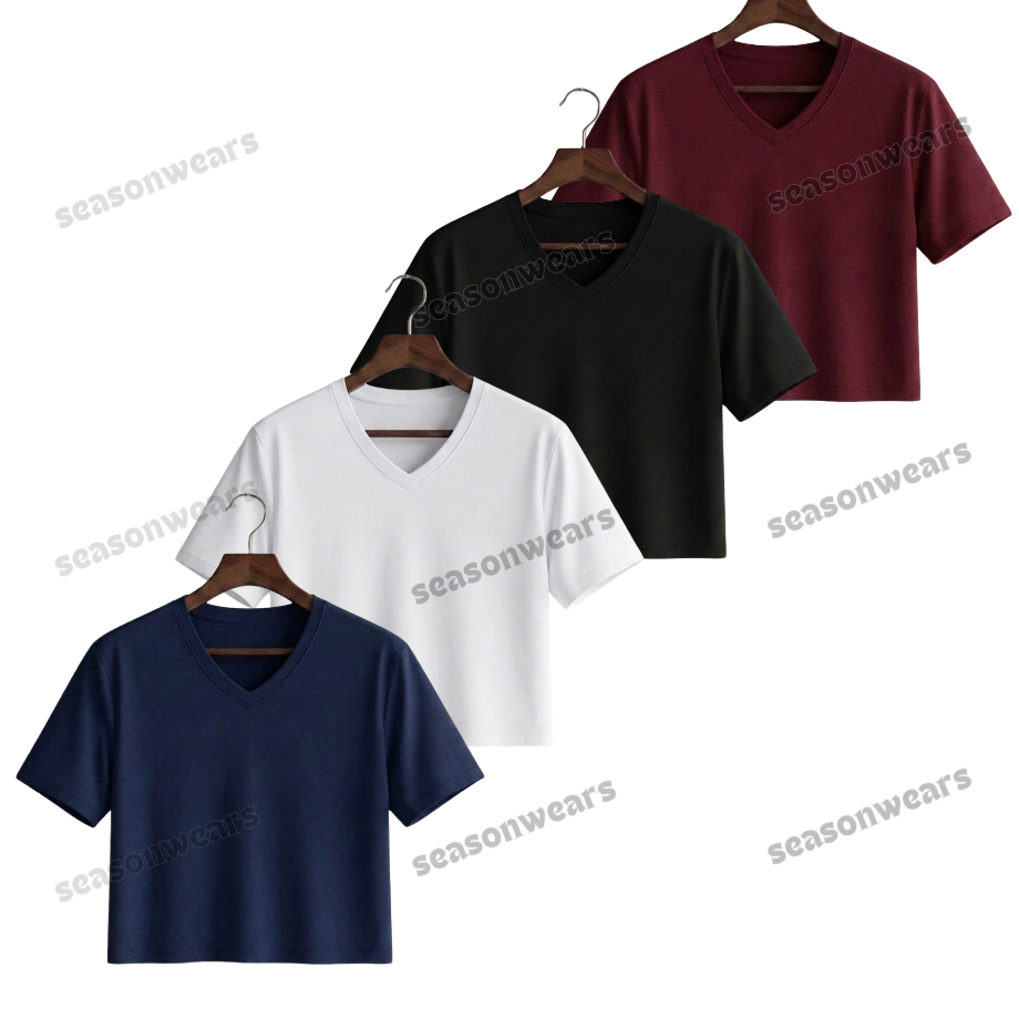 Pack Of 4 Crop V-Neck Tee