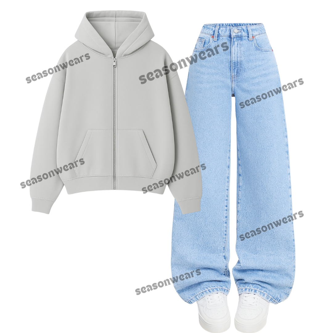 Ice Blue Wide Leg Jeans With Zipper