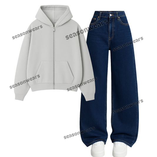 Dark Blue Wide Leg Jeans With Zipper