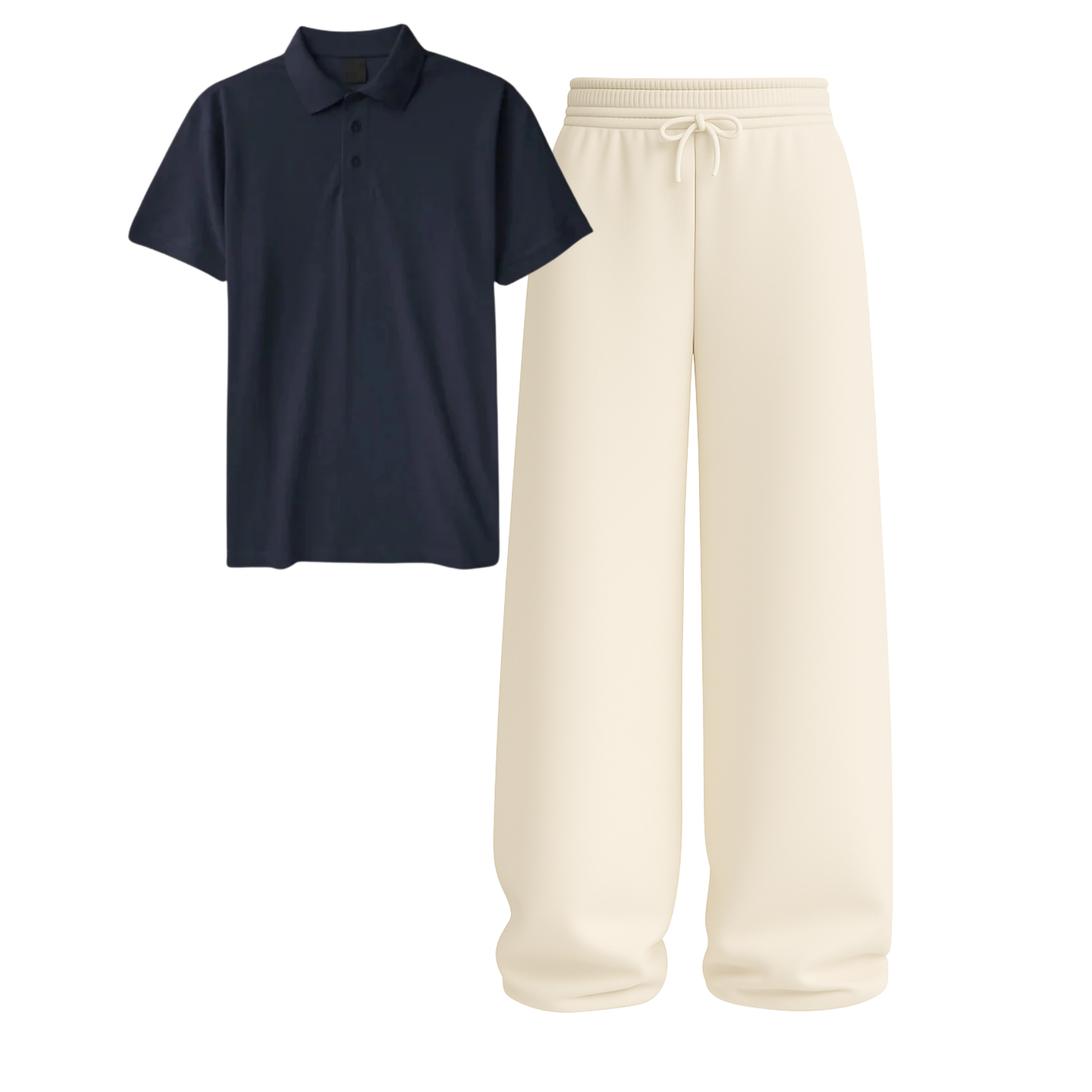 Polo With Beige Wide Leg Trouser