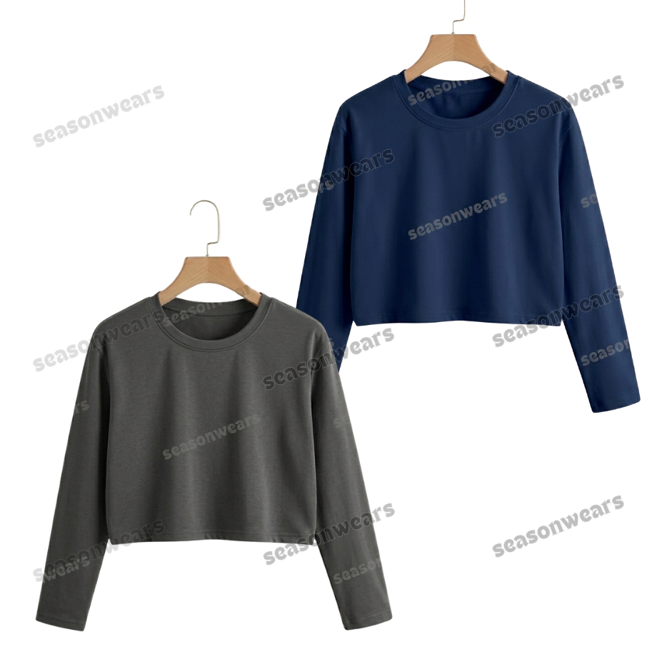 Pack Of 2 Crop Full Sleeves Tee