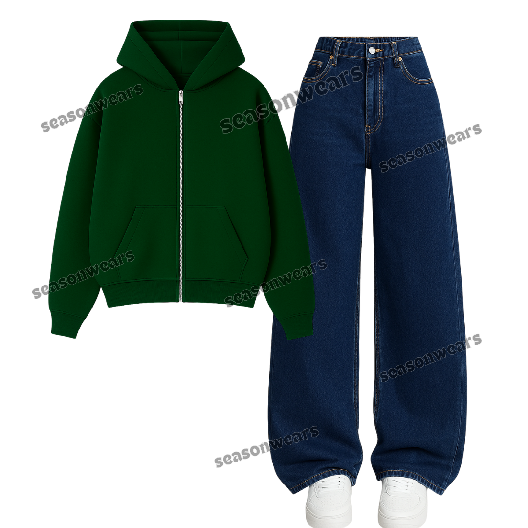 Dark Blue Wide Leg Jeans With Zipper