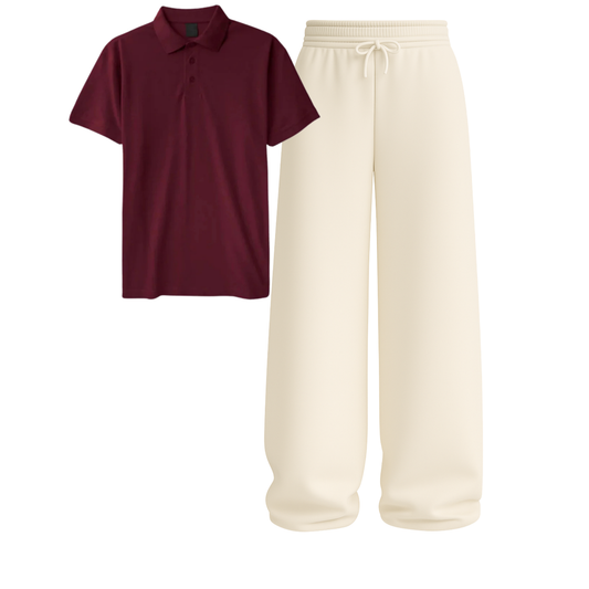 Polo With Beige Wide Leg Trouser