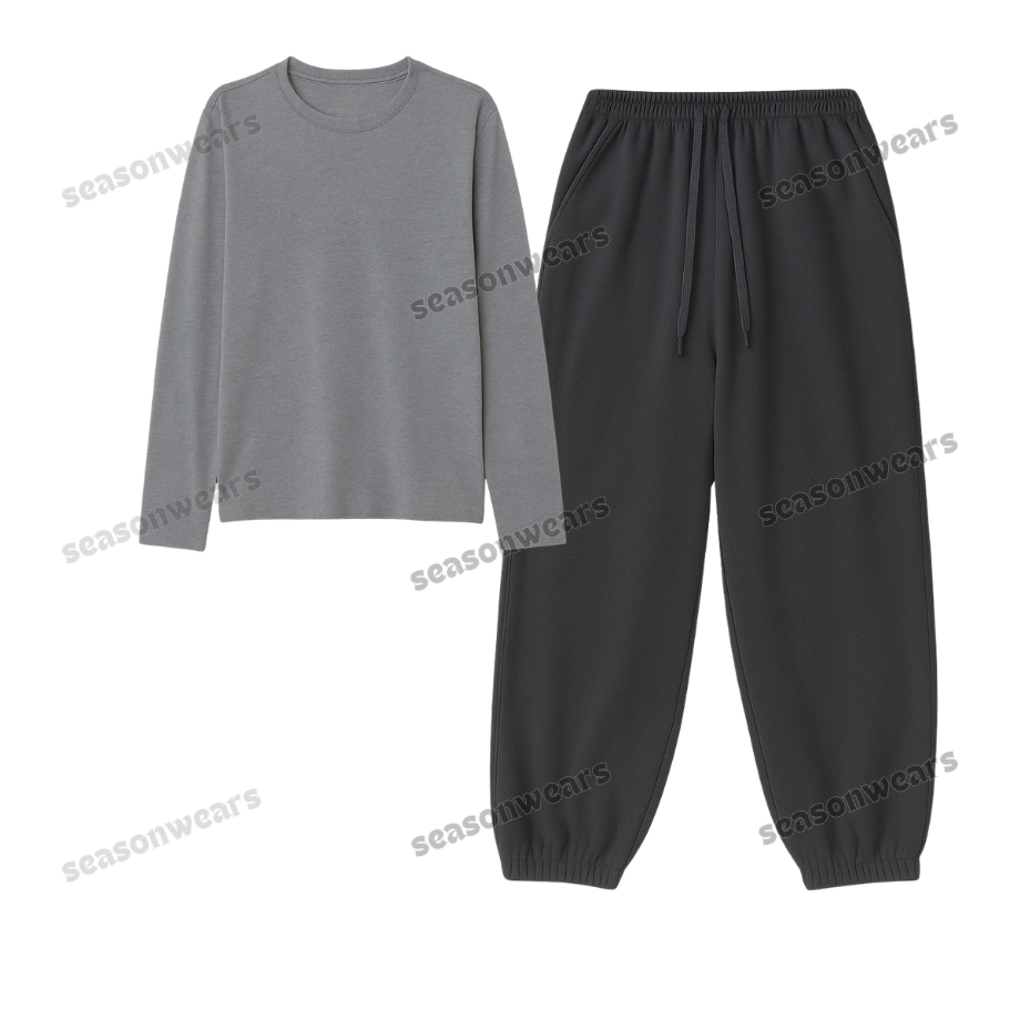 Full Sleeves Tee With Charcoalgrey Sweatpant