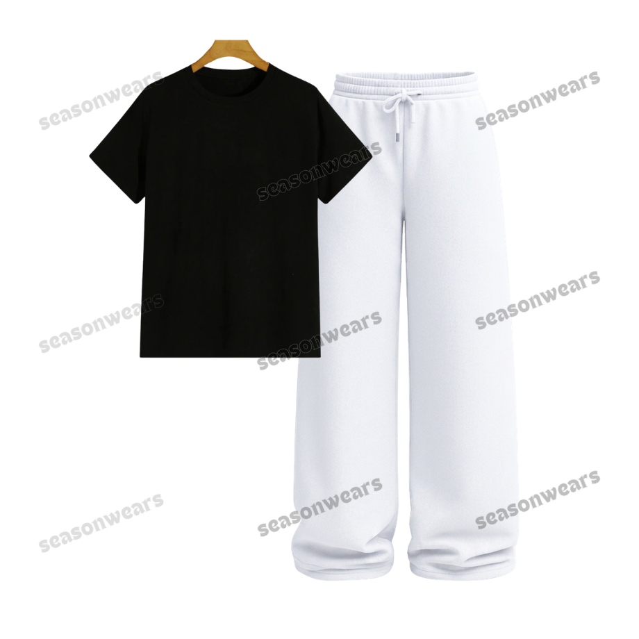 Regular Tee With White Wide Leg Trouser