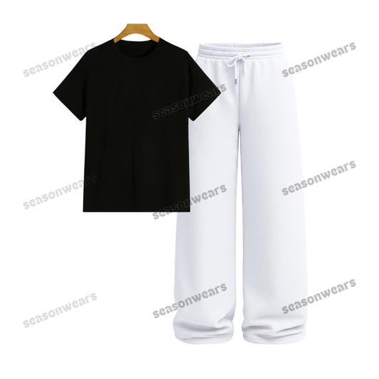 Regular Tee With White Wide Leg Trouser