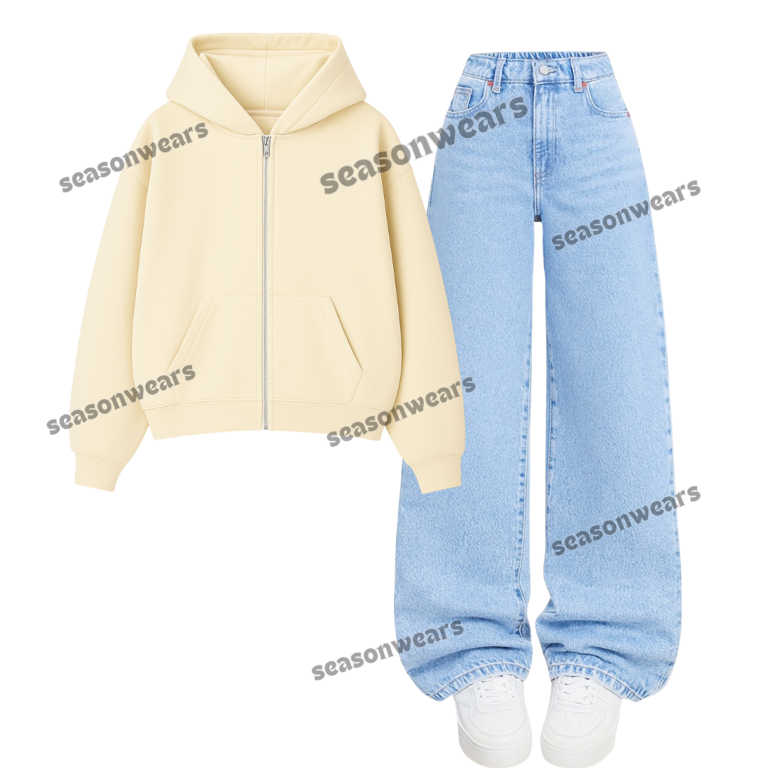Ice Blue Wide Leg Jeans With Zipper