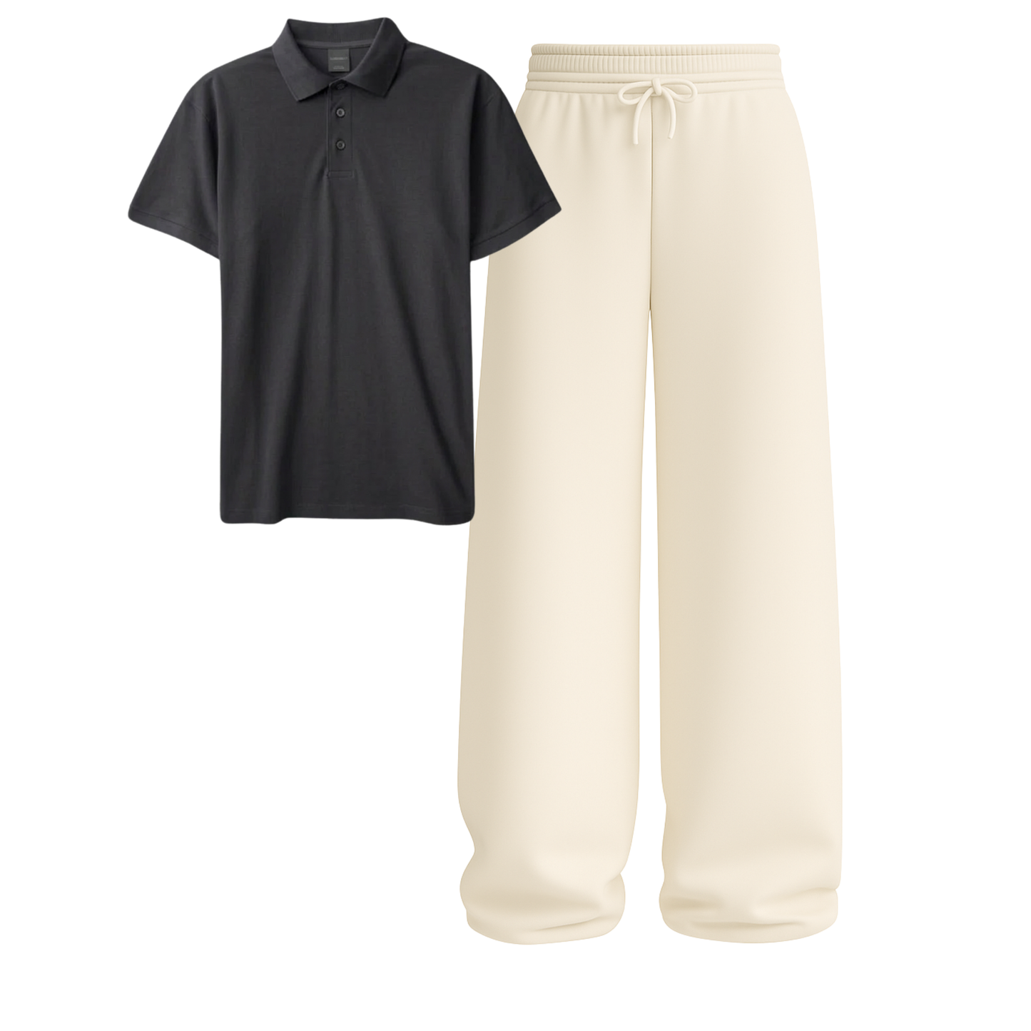 Polo With Beige Wide Leg Trouser