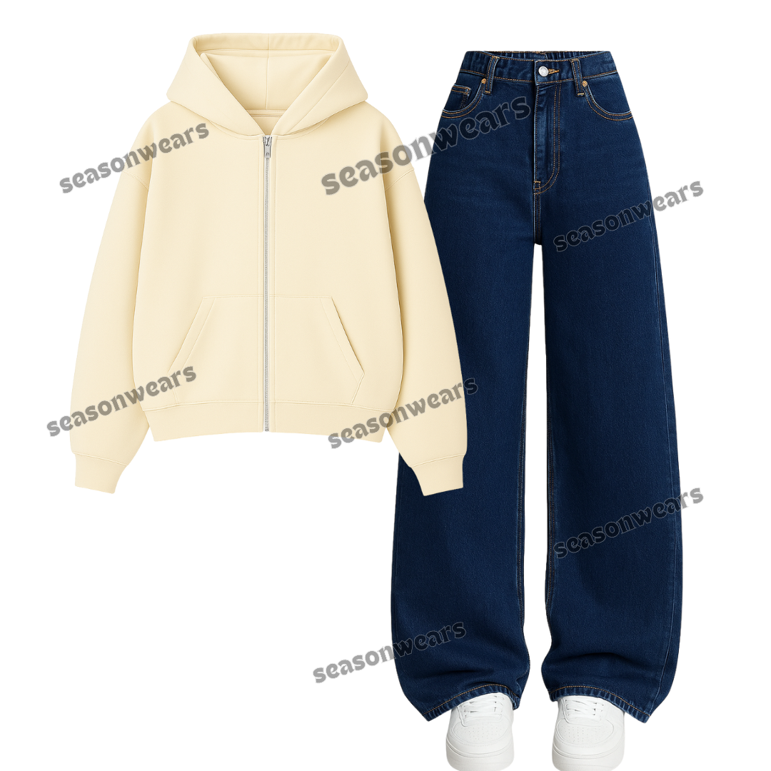 Dark Blue Wide Leg Jeans With Zipper