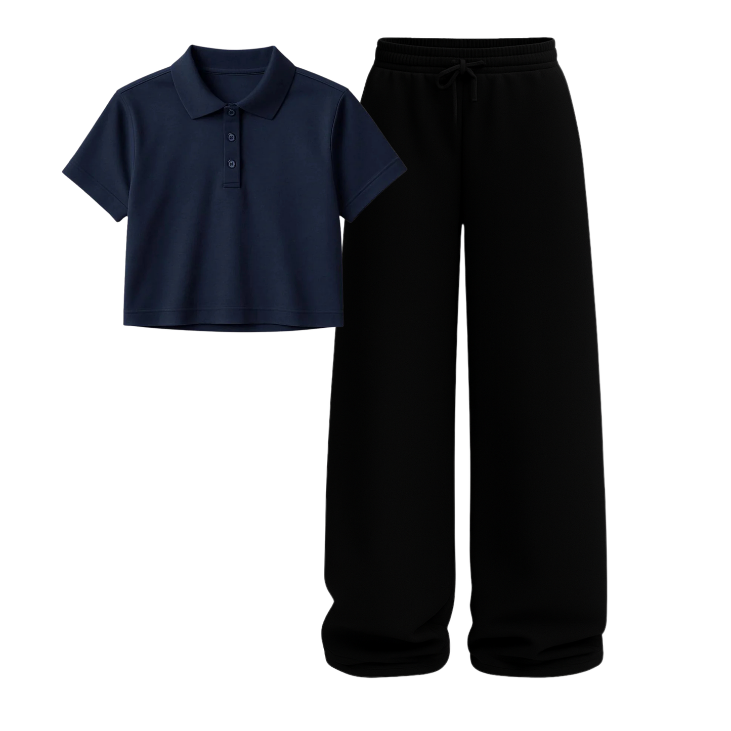 Crop Polo With Black Wide Leg Trouser