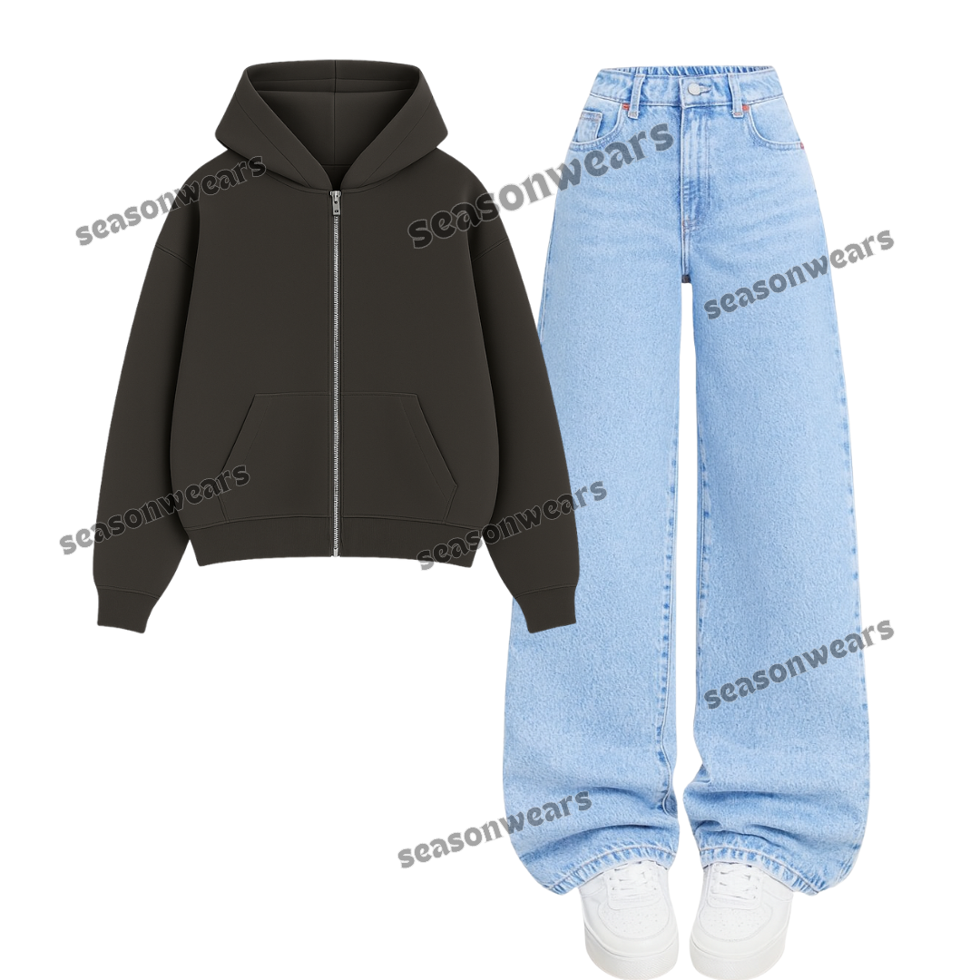 Ice Blue Wide Leg Jeans With Zipper