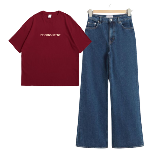 Dark Blue Wide Leg Jeans With Be Consistent Oversized Tee