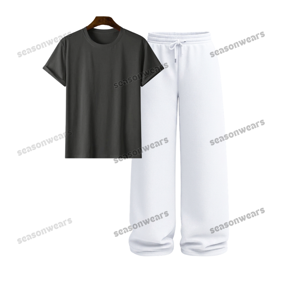 Regular Tee With White Wide Leg Trouser