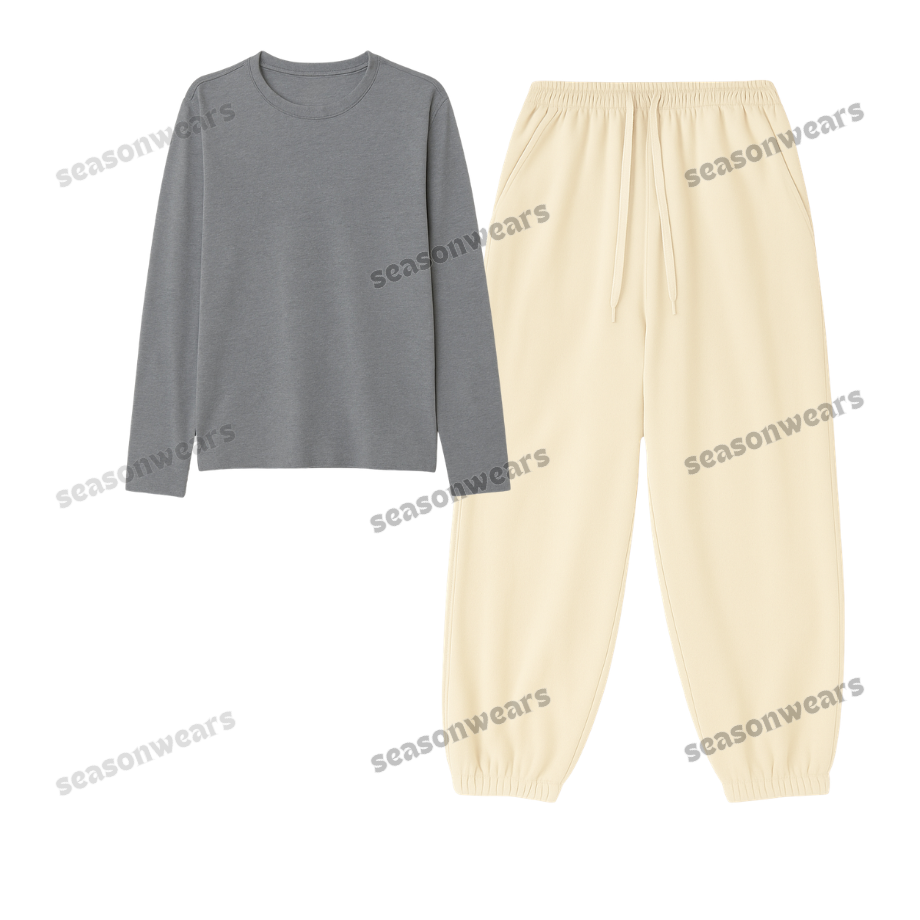 Full Sleeves Tee With Cream Sweatpant