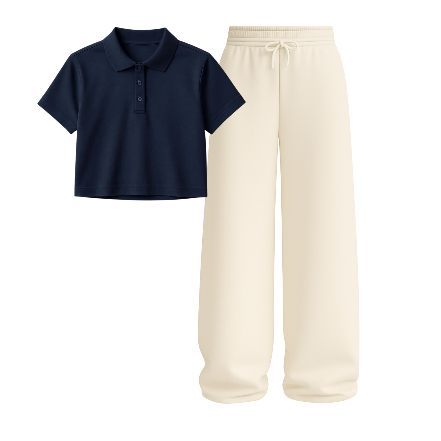 Crop Polo With Beige Wide Leg Trouser