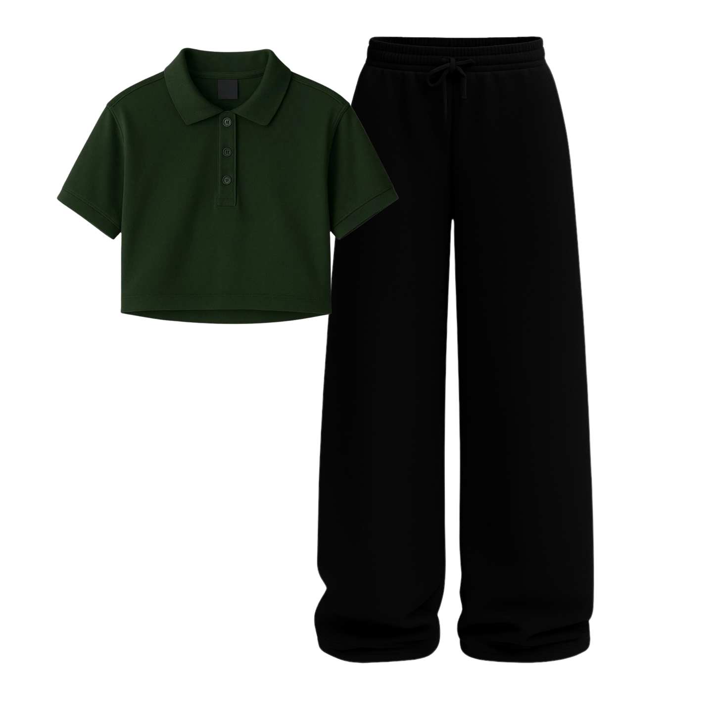 Crop Polo With Black Wide Leg Trouser