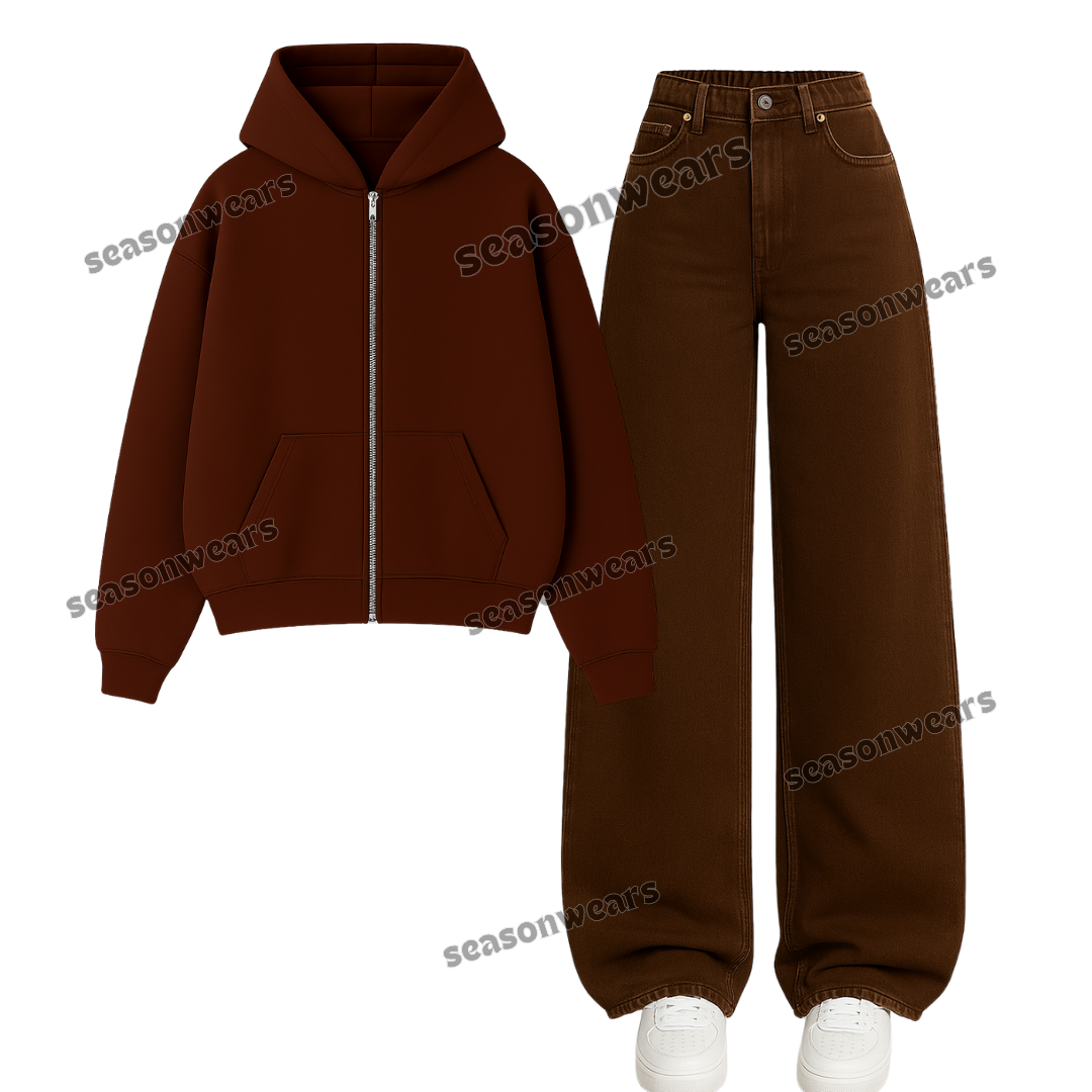 Brown Wide Leg Jeans With Zipper