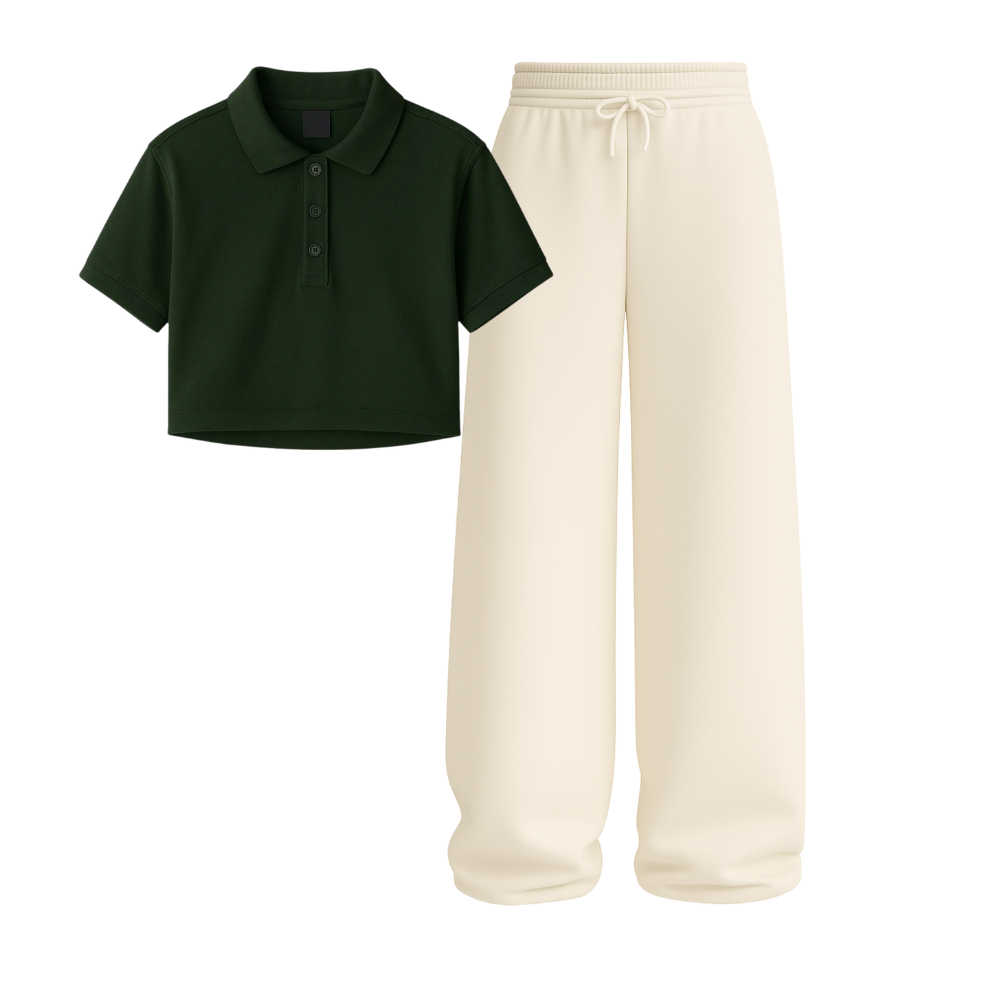 Crop Polo With Beige Wide Leg Trouser