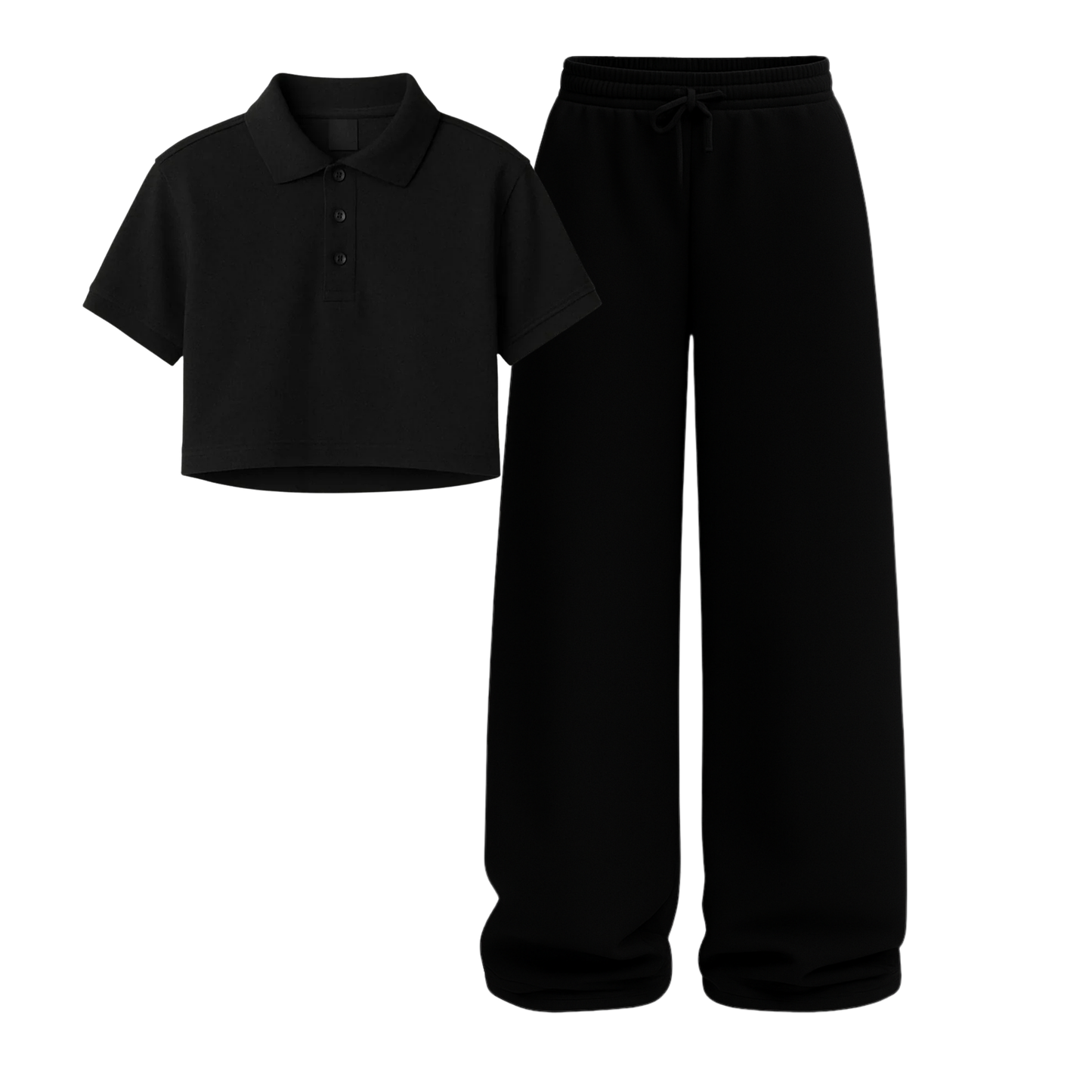Crop Polo With Black Wide Leg Trouser