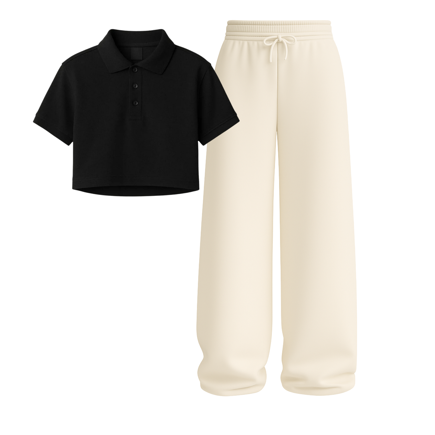 Crop Polo With Beige Wide Leg Trouser
