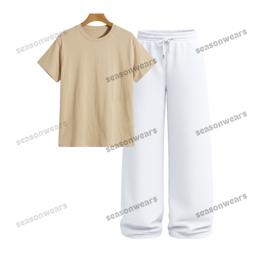 Regular Tee With White Wide Leg Trouser