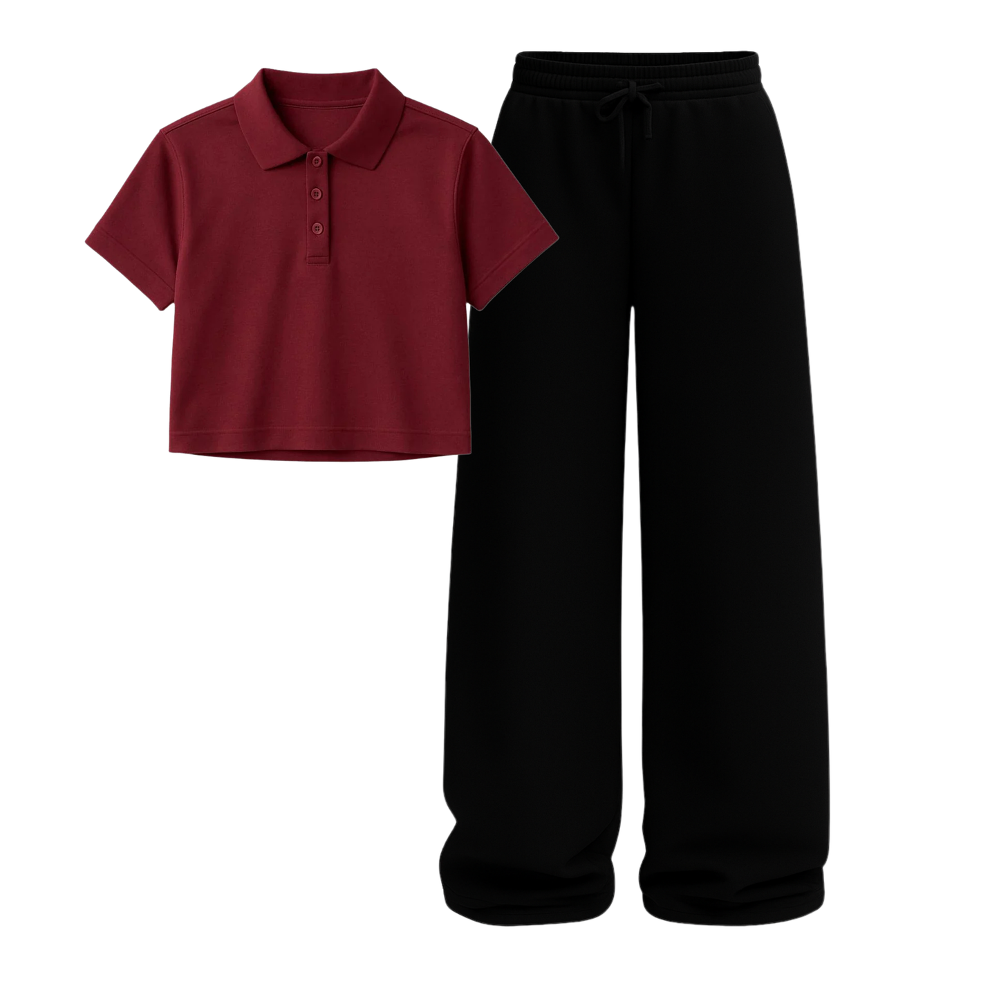 Crop Polo With Black Wide Leg Trouser