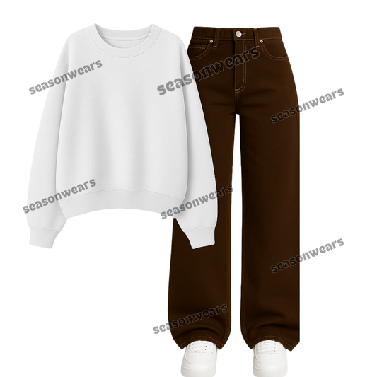 Brown Wide Leg Jeans With Sweatshirt