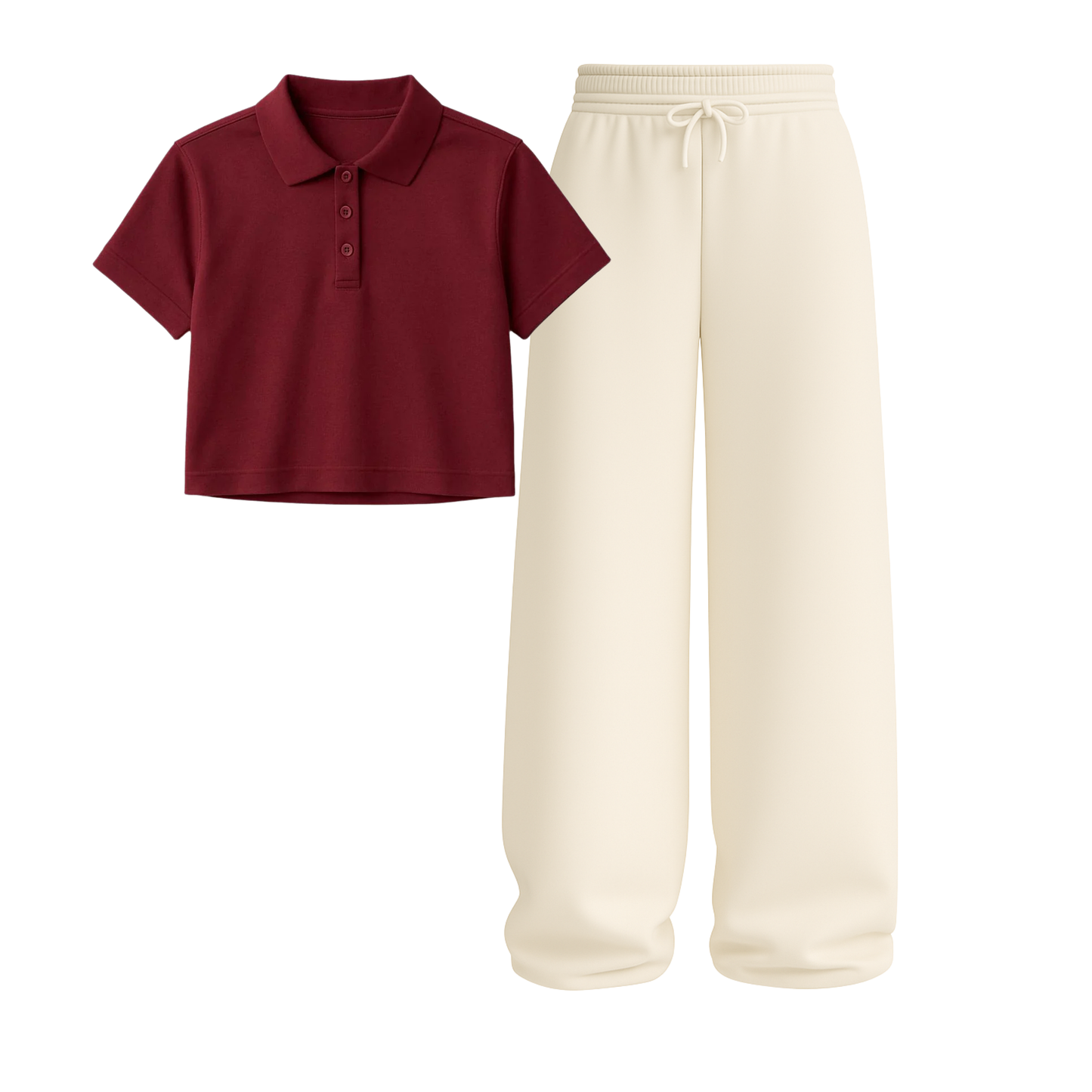 Crop Polo With Beige Wide Leg Trouser