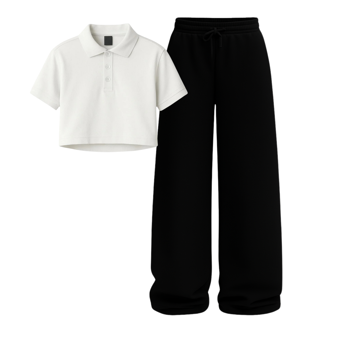 Crop Polo With Black Wide Leg Trouser