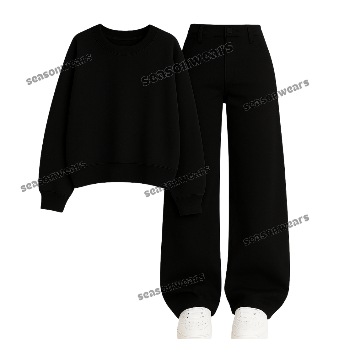 Black Wide Leg Jeans With Sweatshirt