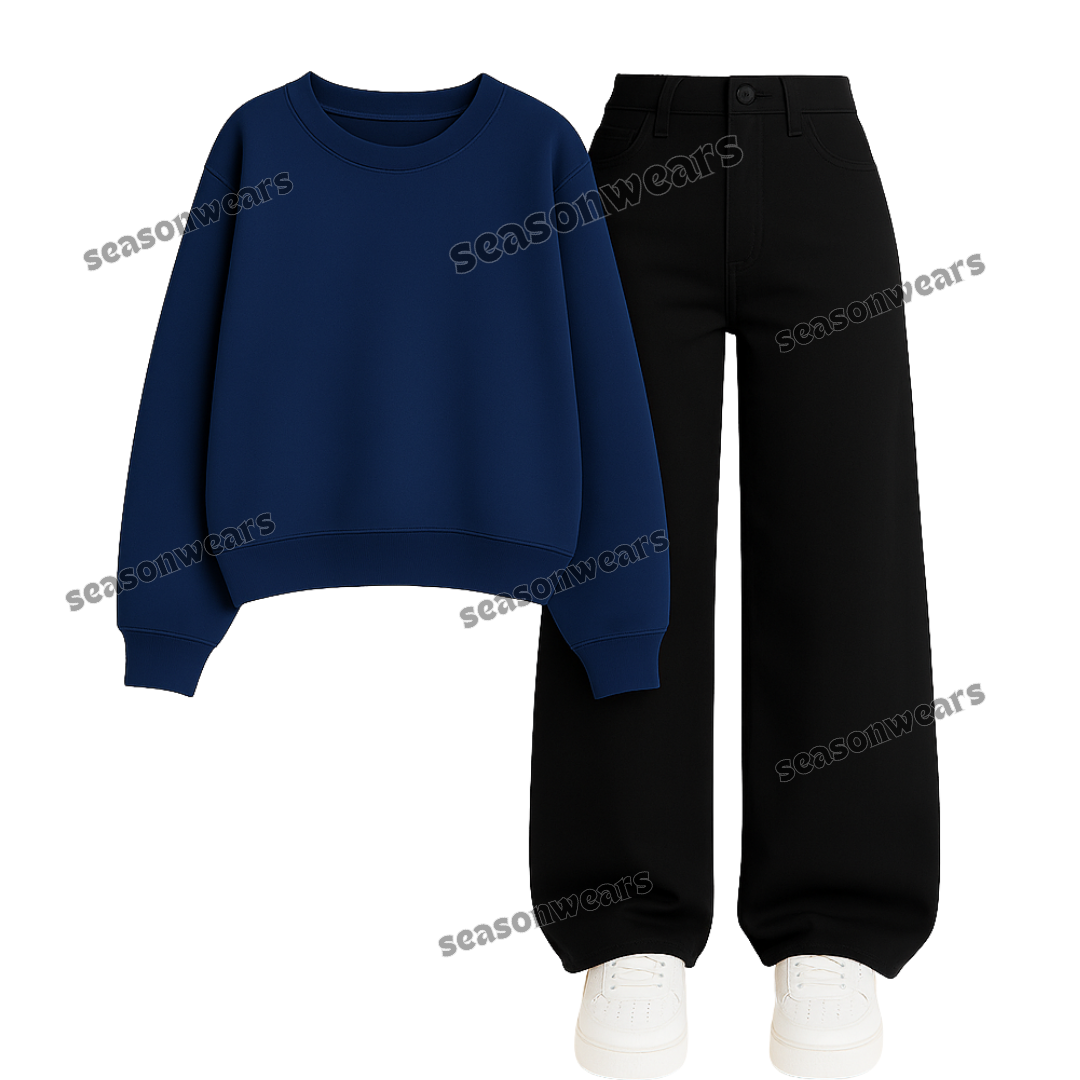 Black Wide Leg Jeans With Sweatshirt