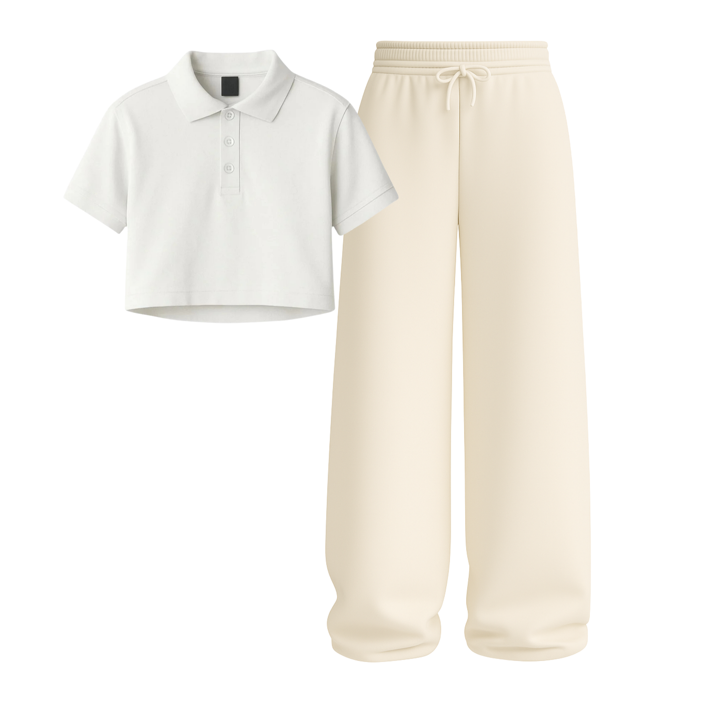 Crop Polo With Beige Wide Leg Trouser