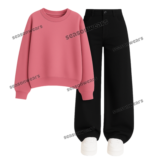 Black Wide Leg Jeans With Sweatshirt