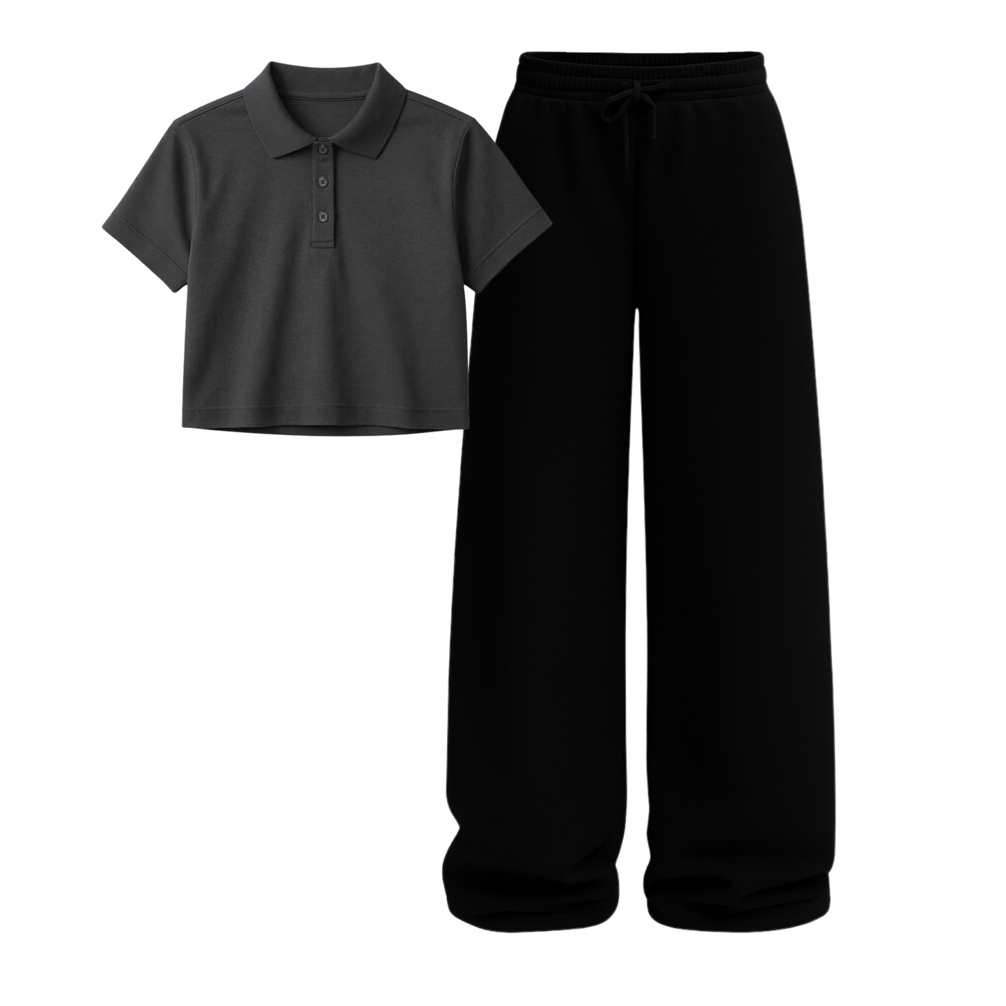 Crop Polo With Black Wide Leg Trouser