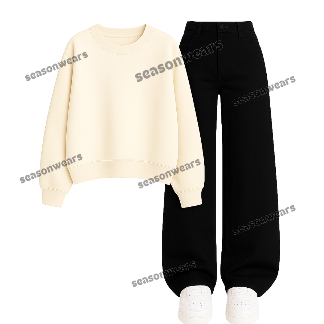 Black Wide Leg Jeans With Sweatshirt