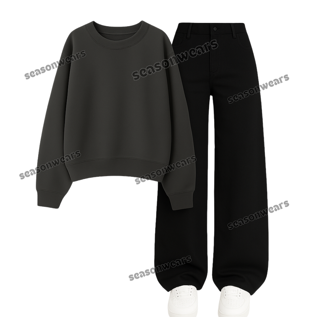 Black Wide Leg Jeans With Sweatshirt