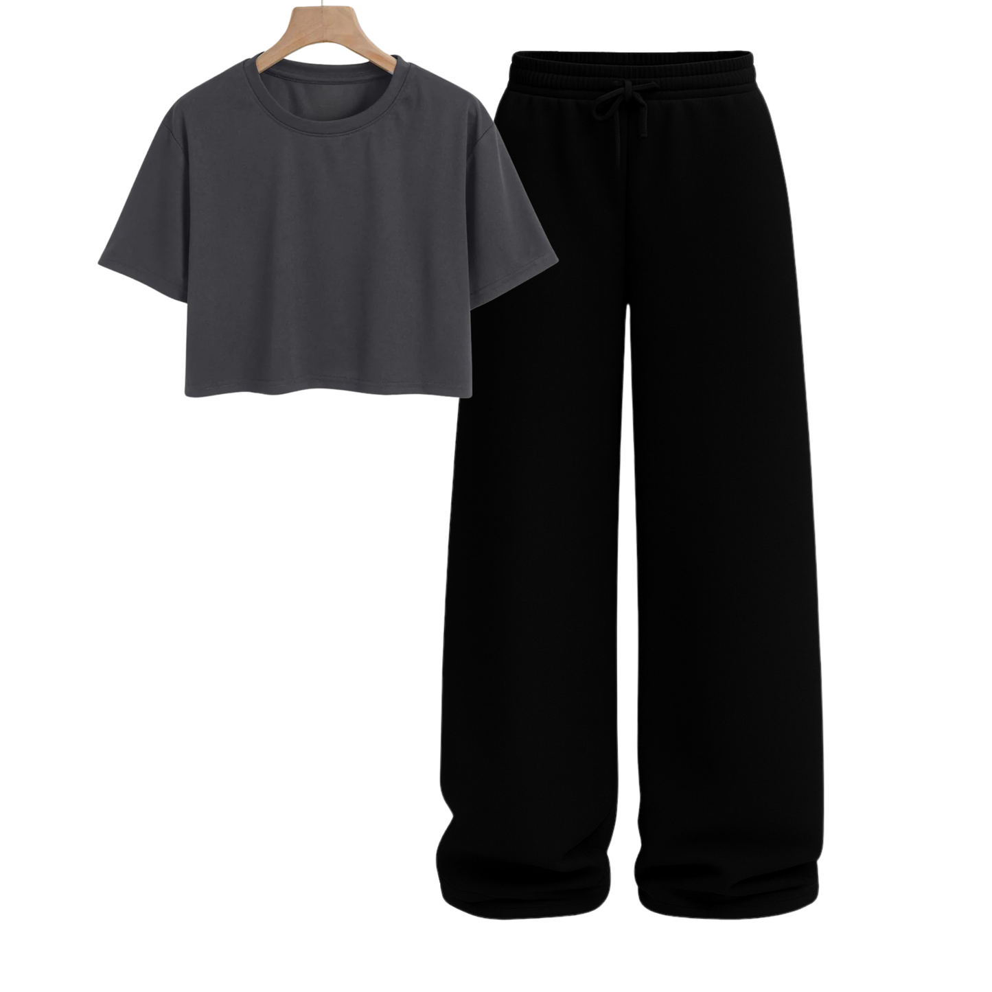 Crop Tee With Black Wide Leg Trouser