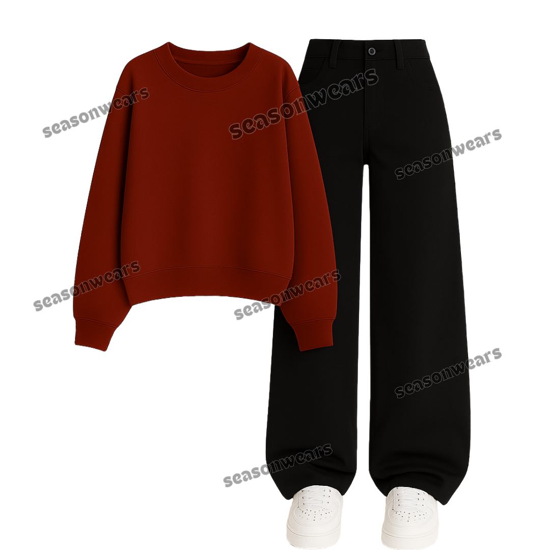 Black Wide Leg Jeans With Sweatshirt