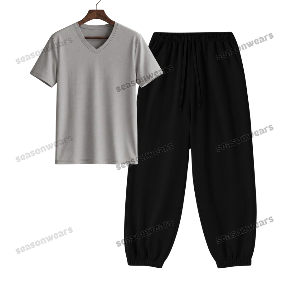V-Neck Tee With Black Sweatpant