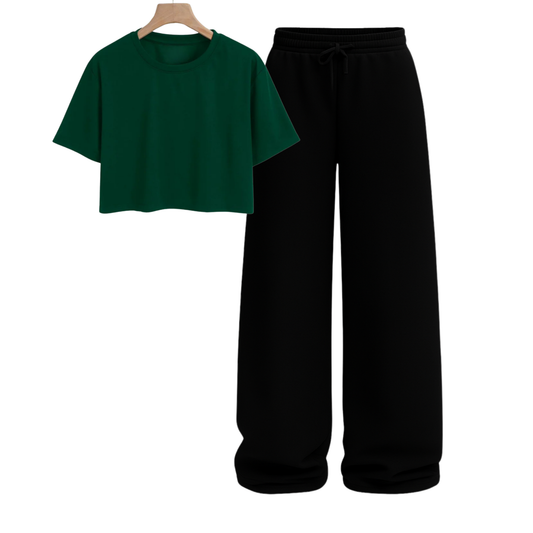 Crop Tee With Black Wide Leg Trouser