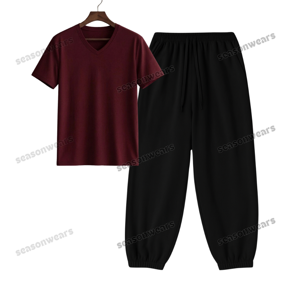 V-Neck Tee With Black Sweatpant