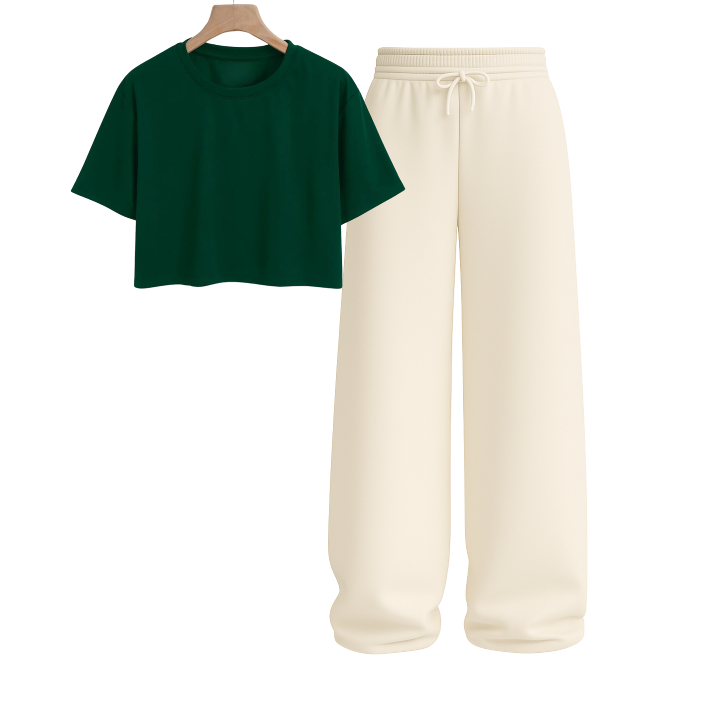Crop Tee With Beige Wide Leg Trouser